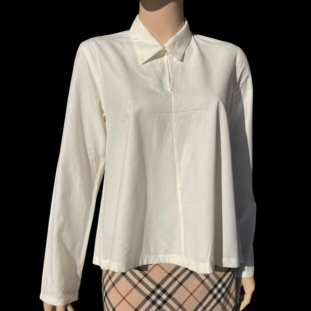 Y's Yohji Yamamoto Women's Long Sleeve Cream V-Neck Collared Shirt Size M L